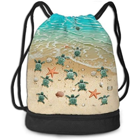 Men Women Beach Sea Turtle Drawstring Beach Daypack main image 6